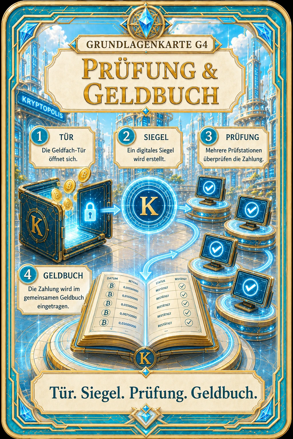 Grundlagenkarte G4 Prüfung und Geldbuch.