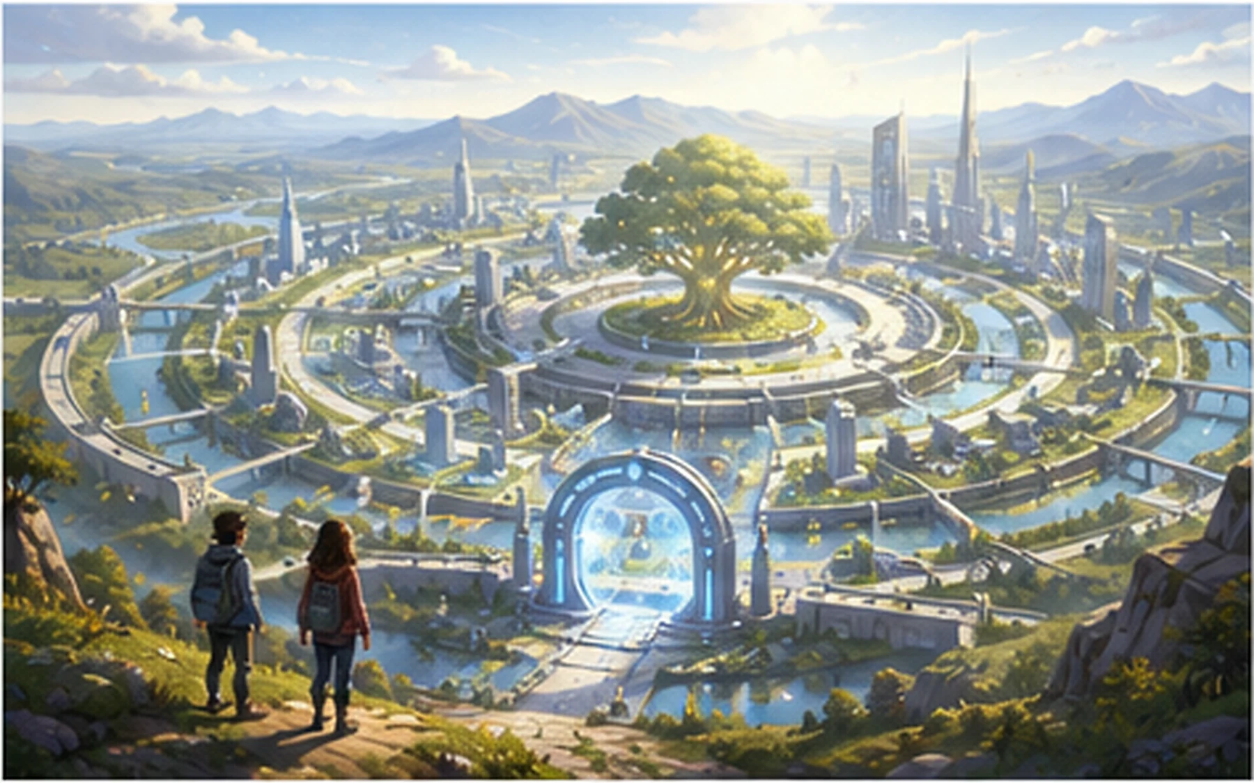 Helle Stadt Kryptopolis mit ihren Ringen